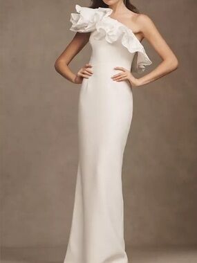 Elegant Rebecca Valence One-Shoulder White Ruffle Gown